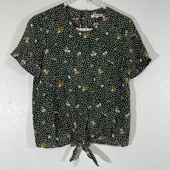 MADEWELL Silk Button-Back Tie Tee in Dropleaf Floral Size Small - Picture 3 of 11
